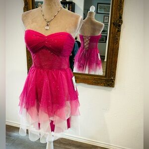 Fairy Glitter Sparkle Pink Party Strapless Mini Dress Balletcore Fairycore